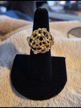 Gold Toned Floral Cluster Statement Ring - Women Jewelry